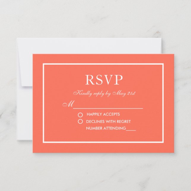 Moderne Elégant mariage Coral et blanc RSVP (Devant)