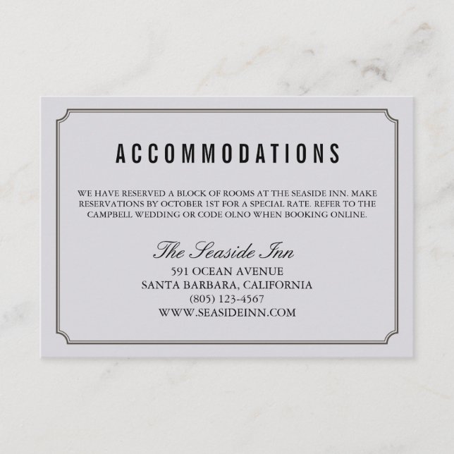 Moderne Elégant Mariage Hotel Carte d'Hébergement (Devant)