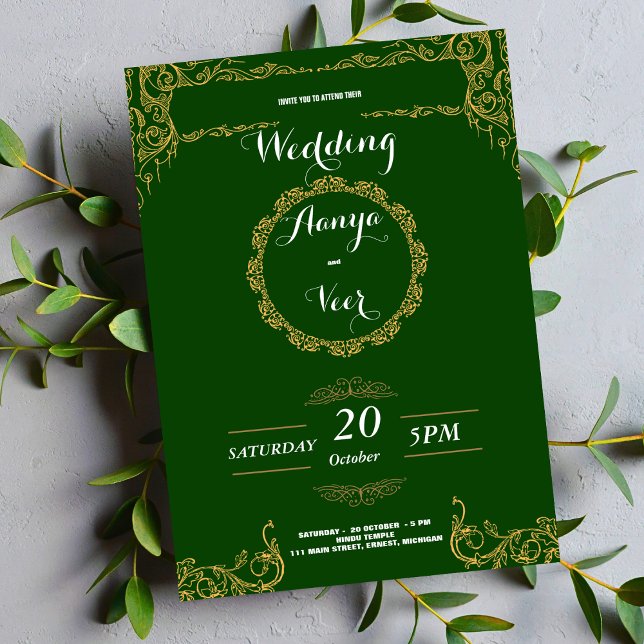 Moderne Elégant Mariage vert Invitation (Créateur téléchargé)