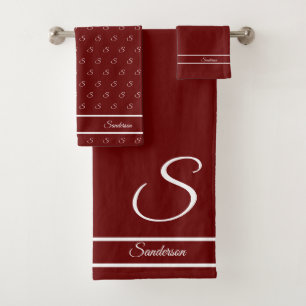 Moderne élégant Maroon Rouge n Blanc Monogramme