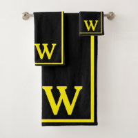 Moderne Élégant Monogramme Noir Jaune Script