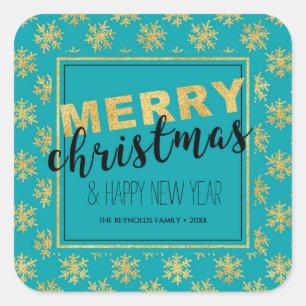 Moderne Elegant Or Bleu Joyeux Noël - Sticker