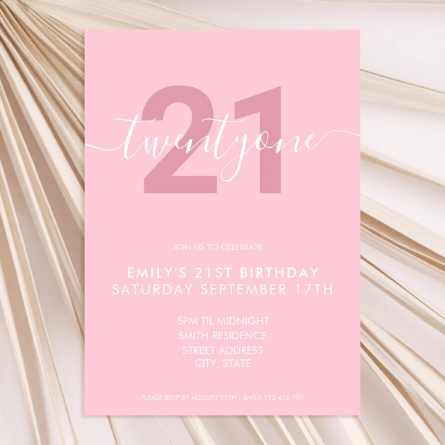 Moderne Élégant rose 21ème anniversaire Invitation (Créateur téléchargé)