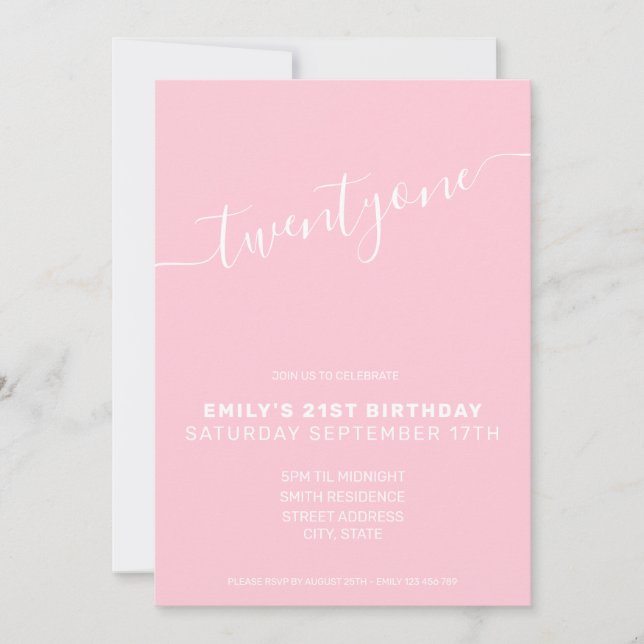 Moderne Élégant rose 21ème anniversaire Invitation (Devant)