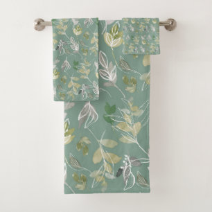 Moderne Elegant Sage Green Argent Feuille Botaniqu
