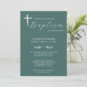 Moderne élégant Sage Green Baptême Invitation