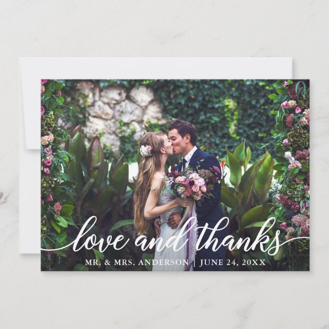 Moderne Élégant Script Love Merci Photo Mariage (Devant)
