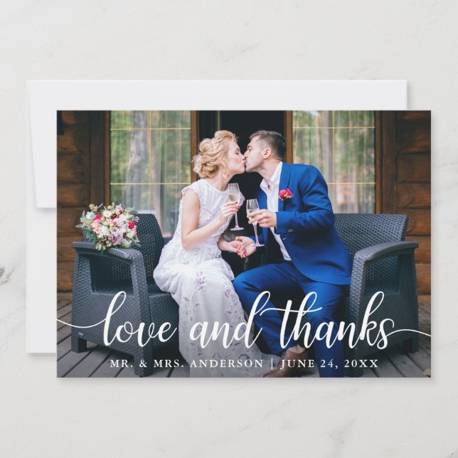 Moderne Élégant Script Love Merci Photo Mariage (Devant)