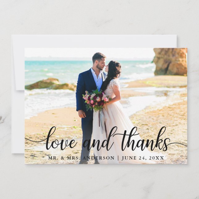 Moderne Élégant Script Love Merci Photo Mariage B (Devant)