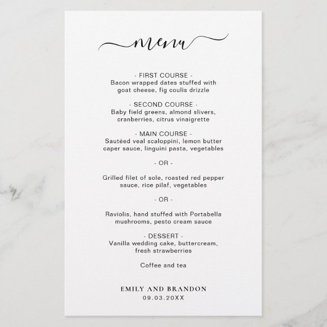 Moderne Elegant Simple Menu Mariage (Devant)