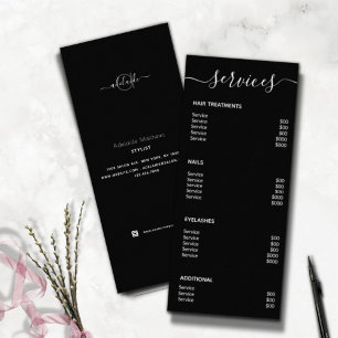 Moderne Élégant Simple Spa Noir Salon Service Menu