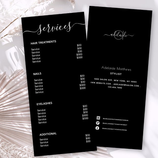 Moderne Élégant Simple Spa Noir Salon Service Menu (Créateur téléchargé)