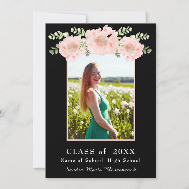 Moderne, faire-part de graduation florale à fleurs (Devant)