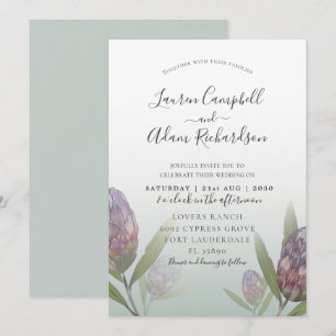 Moderne Faire-part de mariage Floral Vert pourpre