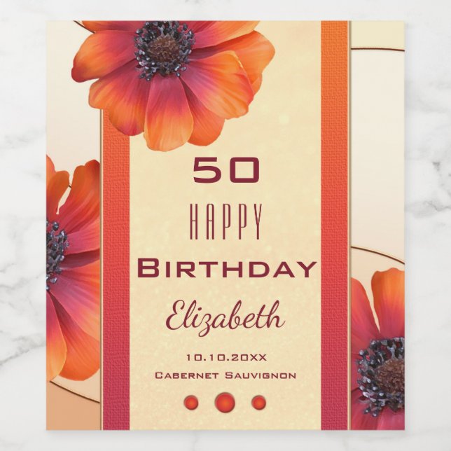 Moderne Floral Étiquette de vin d'anniversaire (Étiquettes simples)