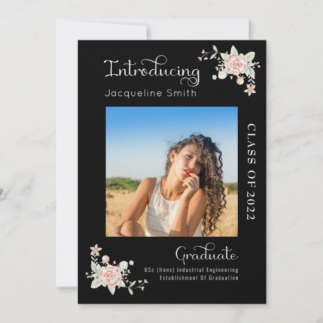 Moderne Floral Graduation 2022 Faire-part photo (Devant)