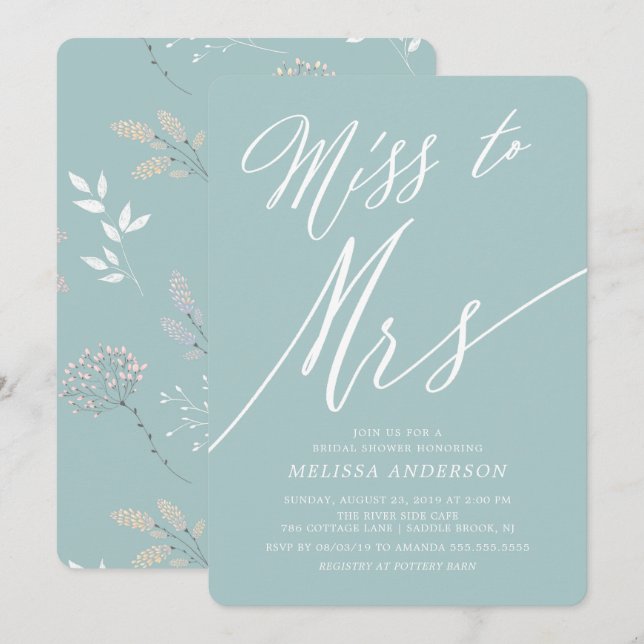 Moderne Floral Miss à Mme Bridal Shower Invitation (Devant / Derrière)