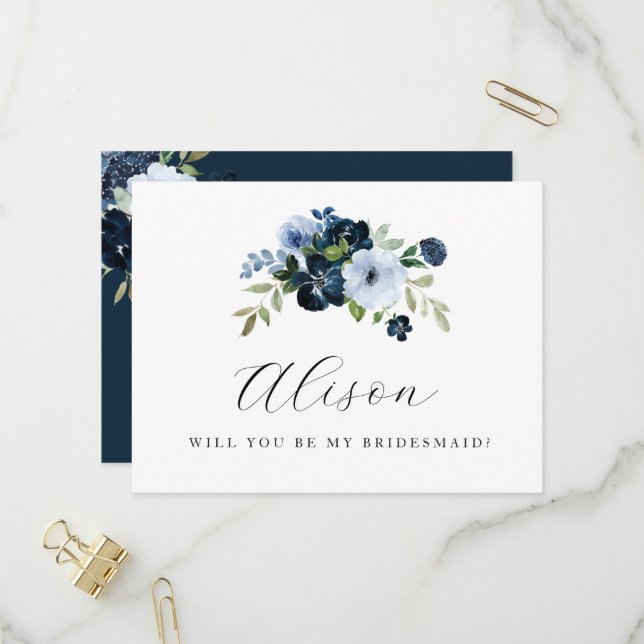 moderne floral serez-vous ma carte de demoiselle (Devant/Arrière en situation)