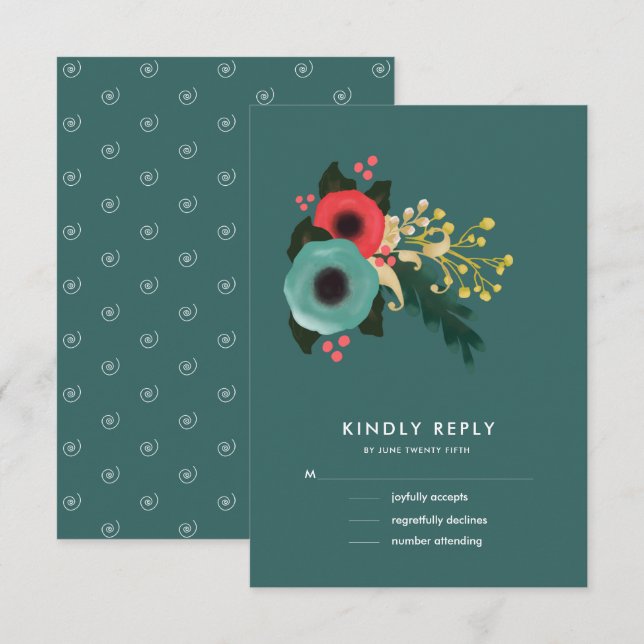 Moderne Floral Turquoise | Cartes RSVP de mariage  (Devant / Derrière)