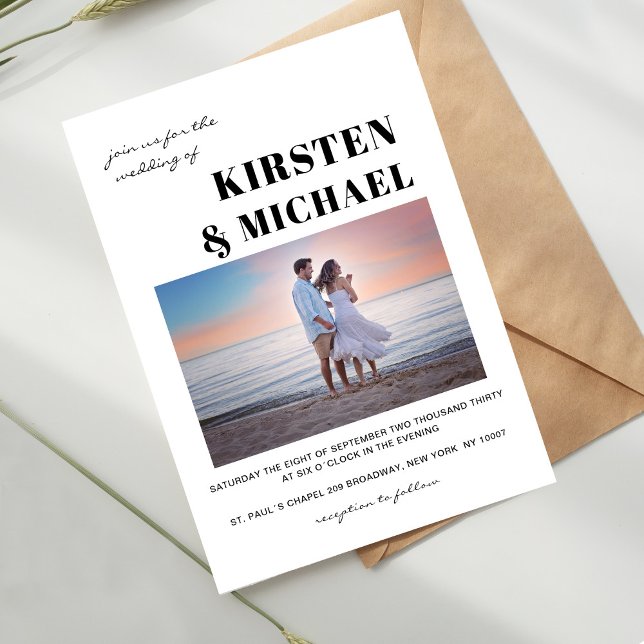 Moderne Foto Hochzeitskarte  Invitation (Modern, photo, white, wedding invitation card.)