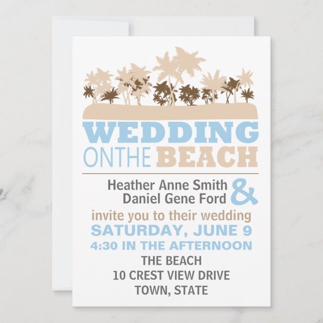Moderne Fun Beach Mariage Thème Invitations (Devant)