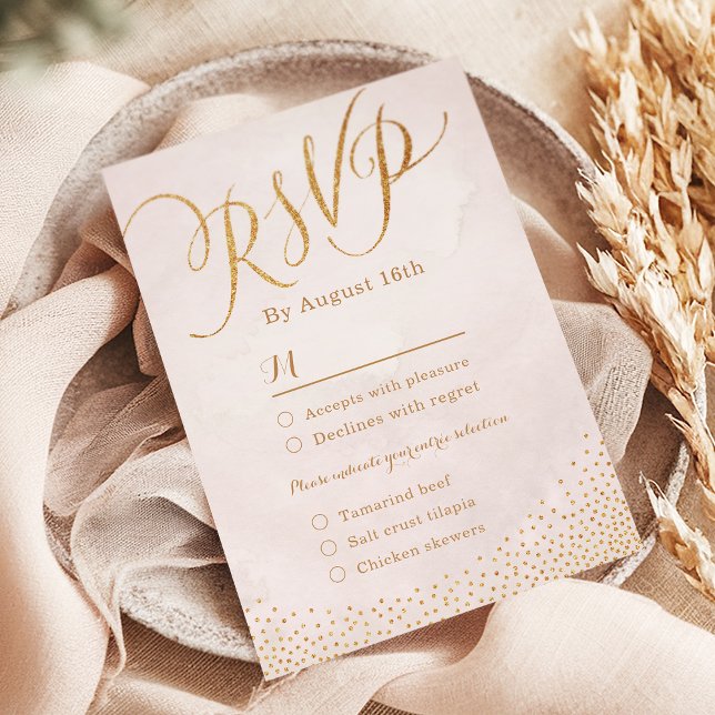 Moderne glamour rose doré calligraphie RSVP (Modern glam blush rose gold calligraphy RSVP)