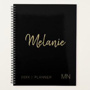 Moderne Gold Black Elegant Monogramme 2023 Planner