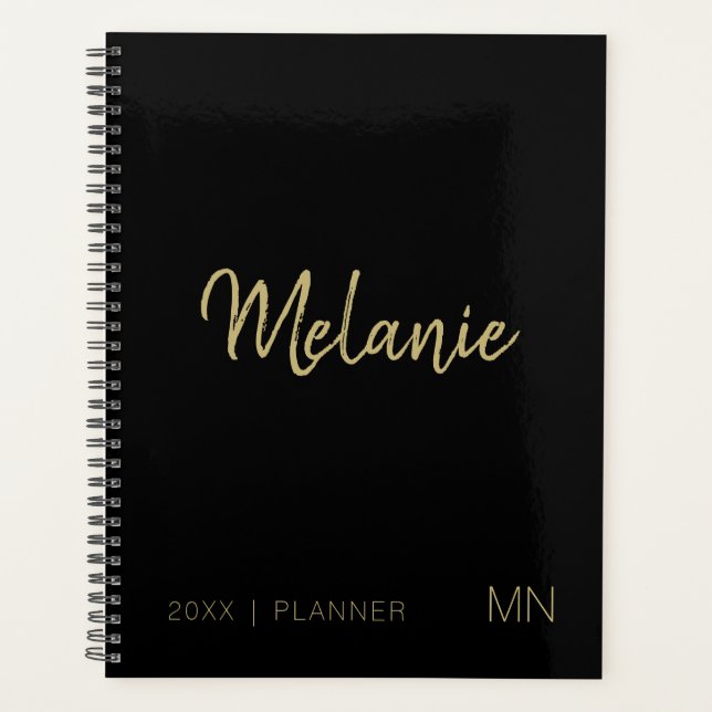 Moderne Gold Black Elegant Monogramme 2023 Planner (Devant)