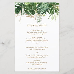Moderne Gold Greenery Mariage Tropical Menu