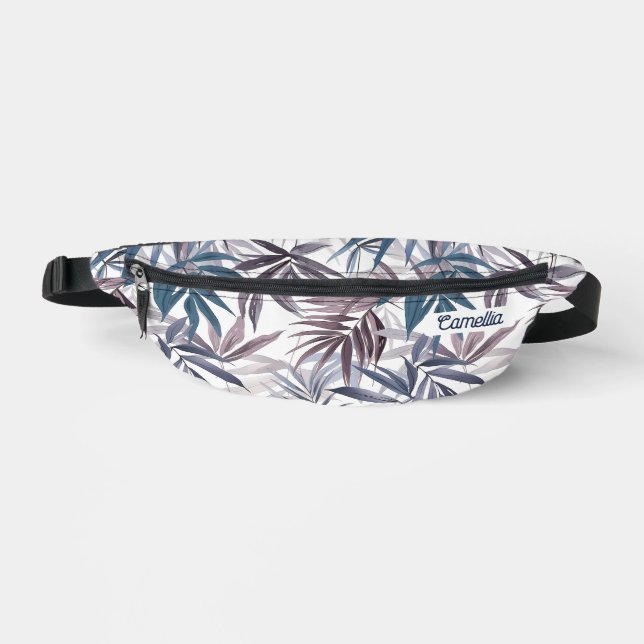 Moderne Gris Bleu Tropical Nom Feuille personnalis (Recto)