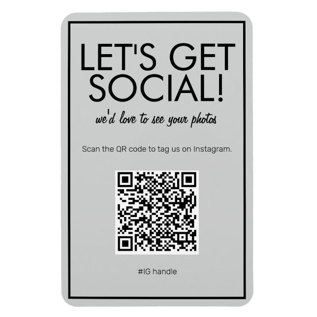 Moderne Gris Social Média QR Code Magnet (Vertical)