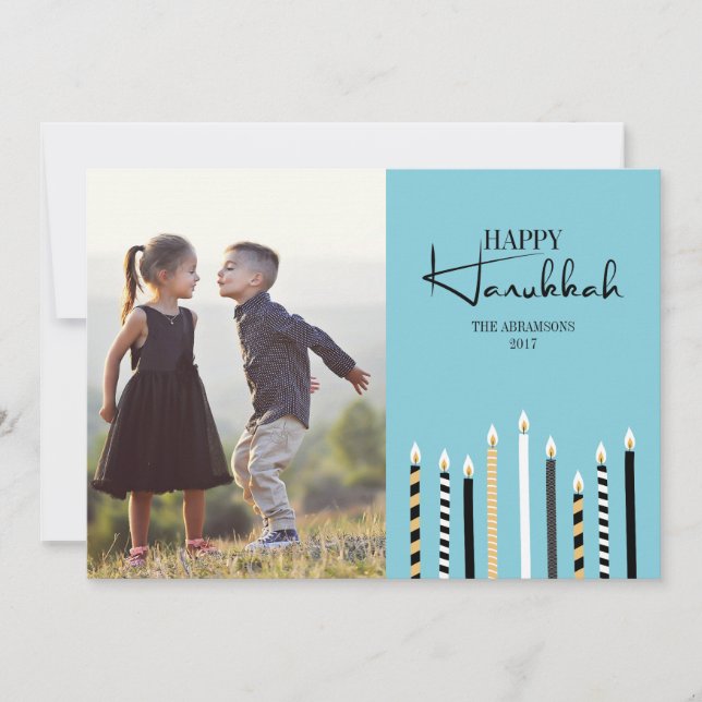 Moderne Happy Hanoukka Candles Carte photo de vaca (Devant)