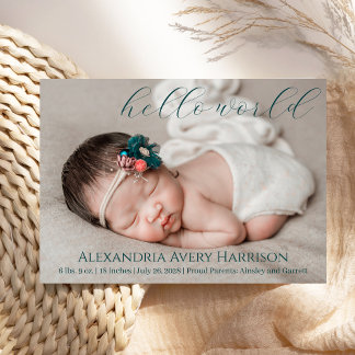 Moderne Hello World Script Baby Faire-part de nais