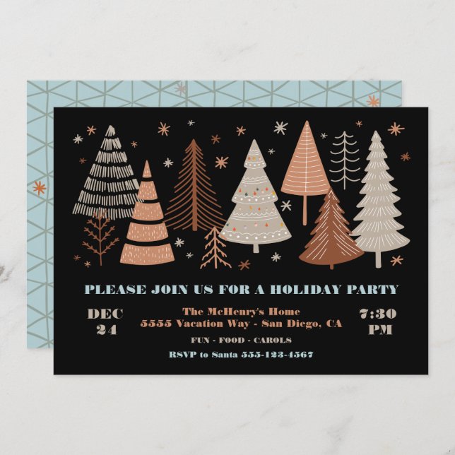 Moderne Hiver Arbres Fête Invitation (Devant / Derrière)
