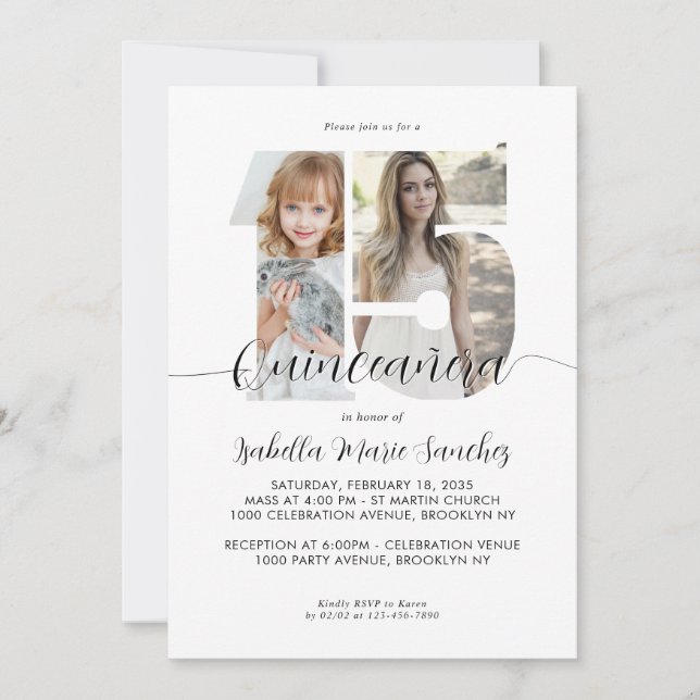 Moderne Invitation Anniversaire 15 Ans Simple Scri (Devant)