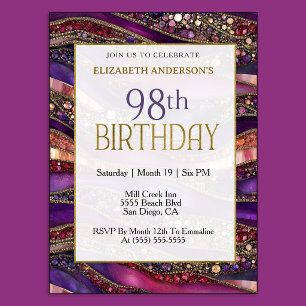 Moderne Invitation Anniversaire 98 Ans Or Violet B