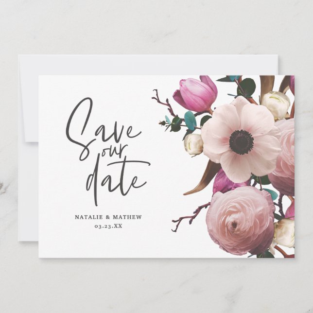 Moderne invitation de mariage florale photographiq (Devant)