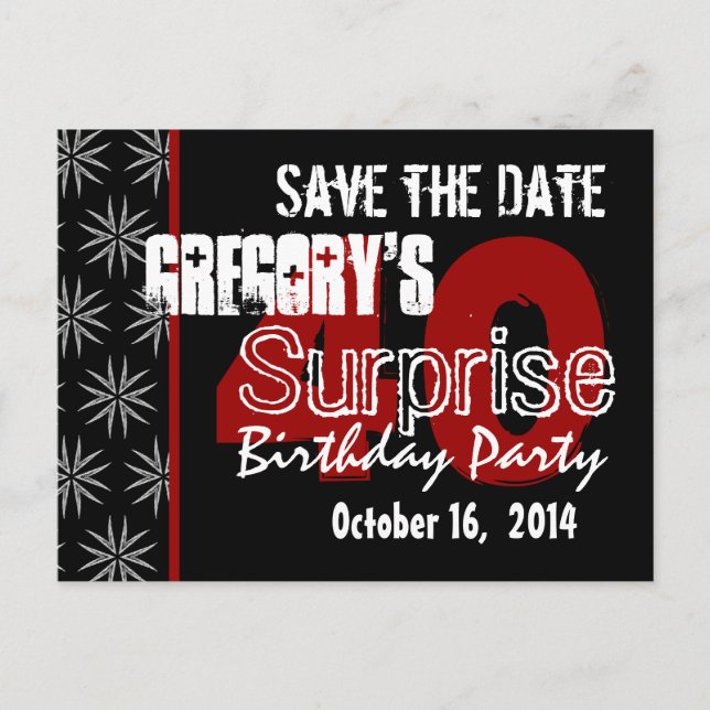 Moderne Invitation Surprise 40e Noir Rouge v14 (Devant)