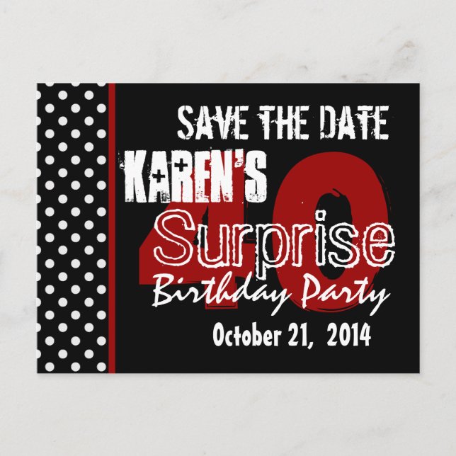 Moderne Invitation Surprise 40e Noir Rouge v49 (Devant)