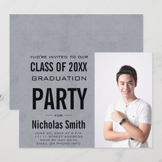 MODERNE MALE GRAD BLUE GRADUTY INVITATION (Devant / Derrière)