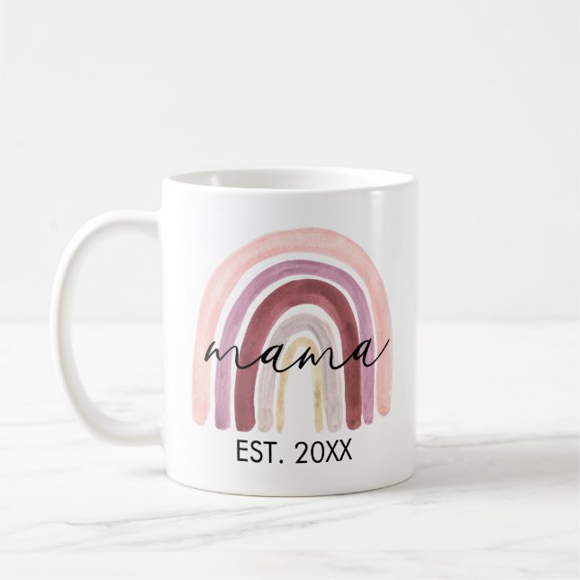 Moderne Mama Script Boho Rainbow Mug (Gauche)