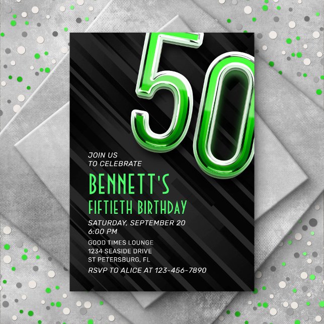 Moderne Mens Green 50e anniversaire Invitation (Créateur téléchargé)