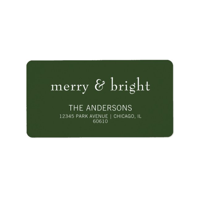 Moderne Merry & Bright Green Holiday Étiquette de  (Devant)