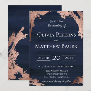 Moderne Metallic Moody Faire-part de mariage Bleu