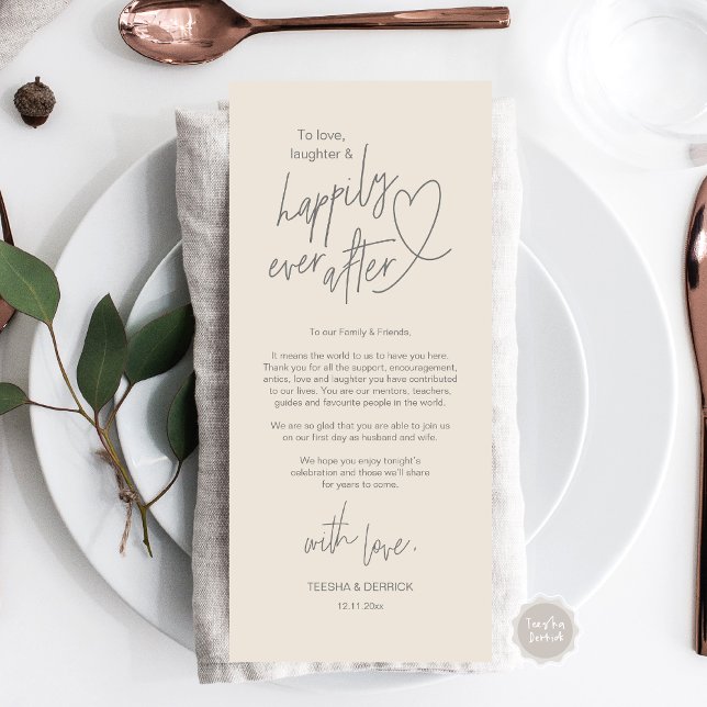 Moderne mignon, Mariage Cadre Carte de remerciemen (Modern cute, Wedding Place Setting Thank You Card, Hand drawn Heart, in Dark Grey and Cream)