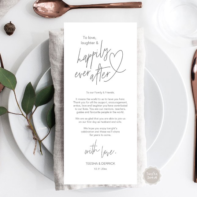 Moderne mignon, Mariage Cadre Carte de remerciemen (Modern cute, Wedding Place Setting Thank You Card, Hand drawn Heart, in Dark Grey)