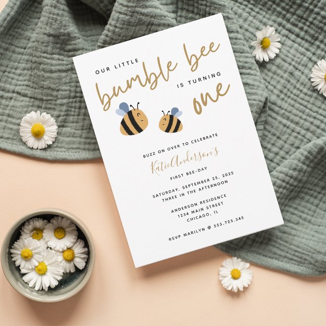 Moderne mignonne Bumblebee Invitation premier anni (Créateur téléchargé)