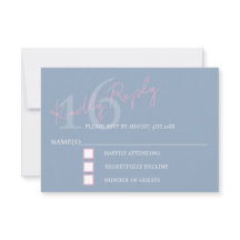 Moderne Minimaliste 16ème RSVP Rose Bleu Anniversa