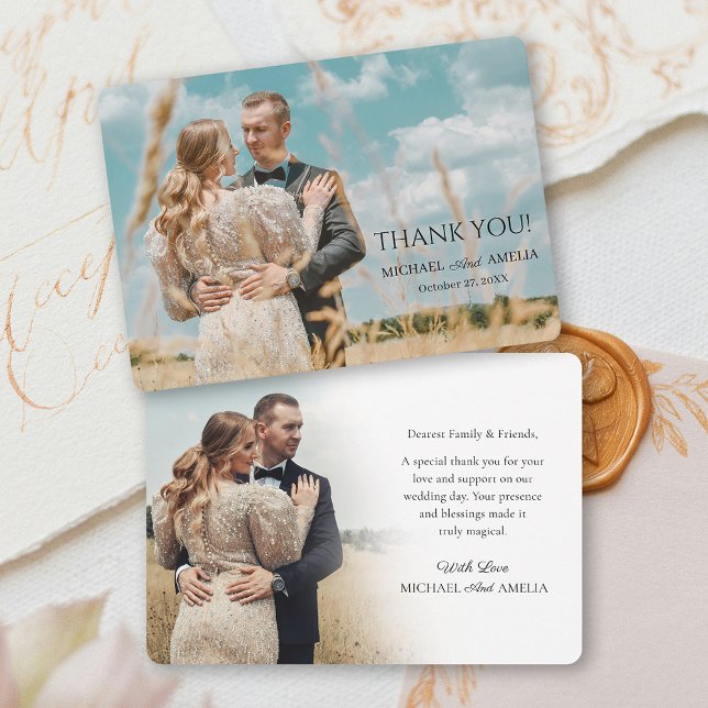 Moderne minimaliste 2 Mariage photo Carte de remer ( Minimalist 2 Photo Wedding Thank You Card)