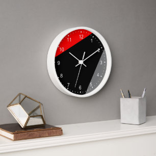 Moderne minimaliste Gris Rouge Noir Grande horloge